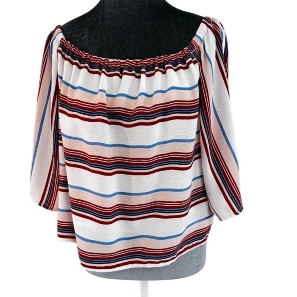 LUCCA Off The Shoulder Striped Modern Boho Chic Bardot Blouse Top Women's Size L